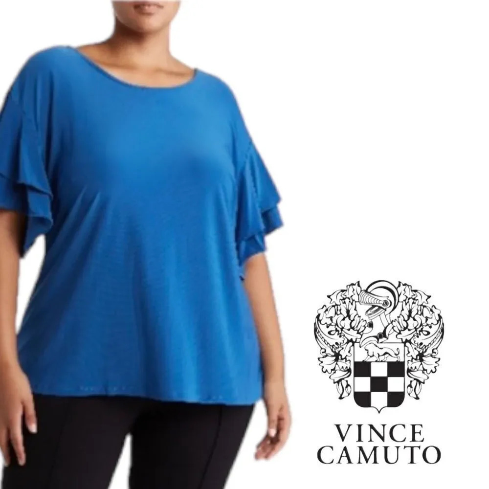 VINCE CAMUTO | Blue | RUFFLE SHORT SLEEVE TOP